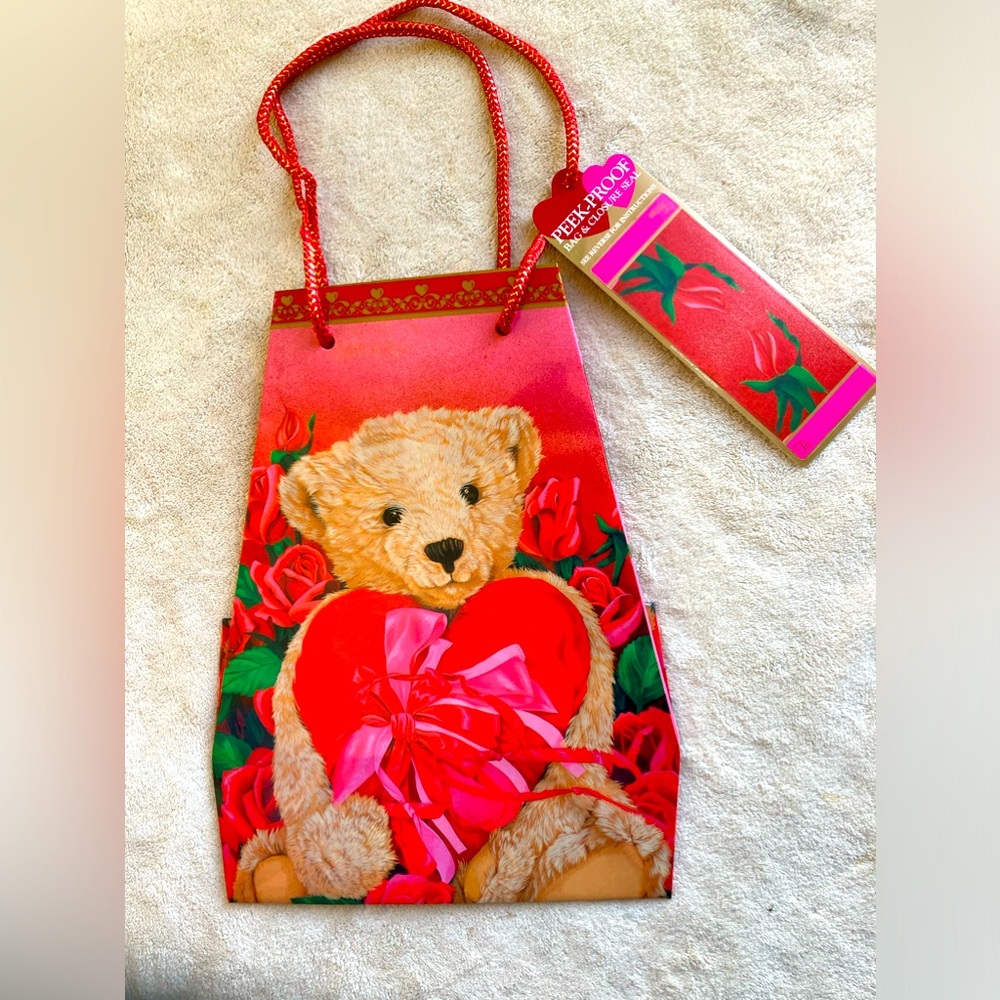 Vintage Peek-Proof Valentine Teddy Bear Gift Bags (Pack of 5)